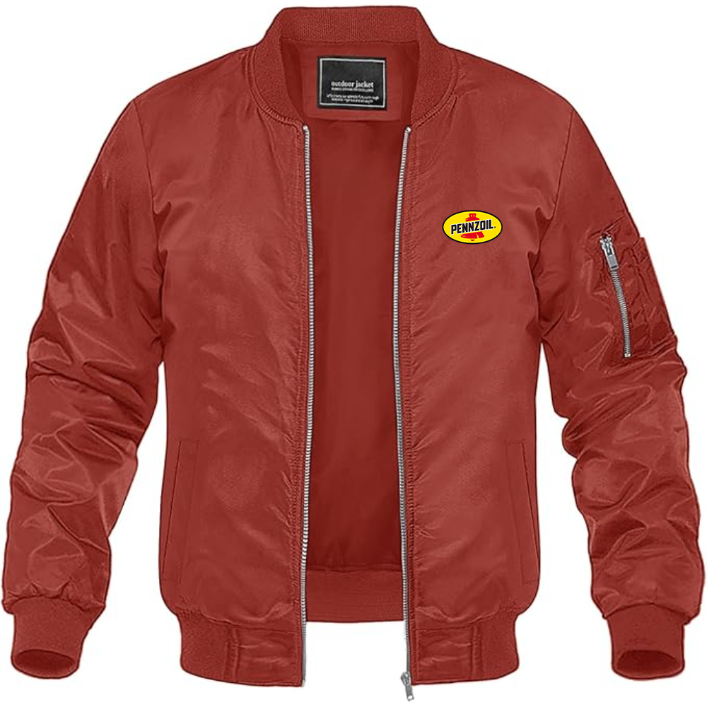 Men's Pennzoil Logo Lightweight Bomber Jacket Windbreaker Softshell Varsity Jacket Coat