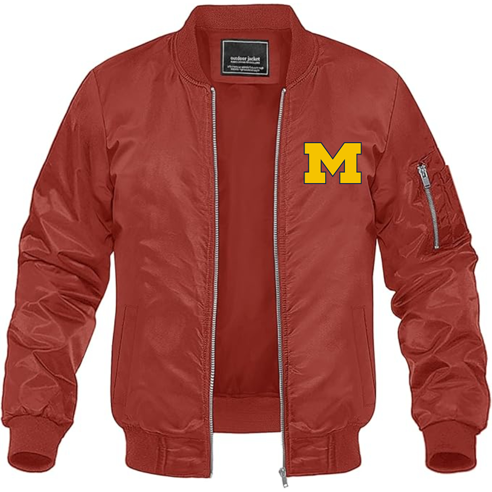 Men's Michigan Wolverines Logo Lightweight Bomber Jacket Windbreaker Softshell Varsity Jacket Coat
