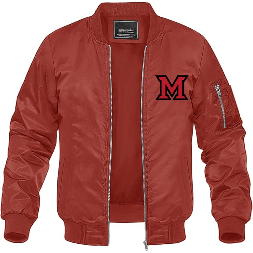 Men's Miami Ohio RedHawks Logo Lightweight Bomber Jacket Windbreaker Softshell Varsity Jacket Coat
