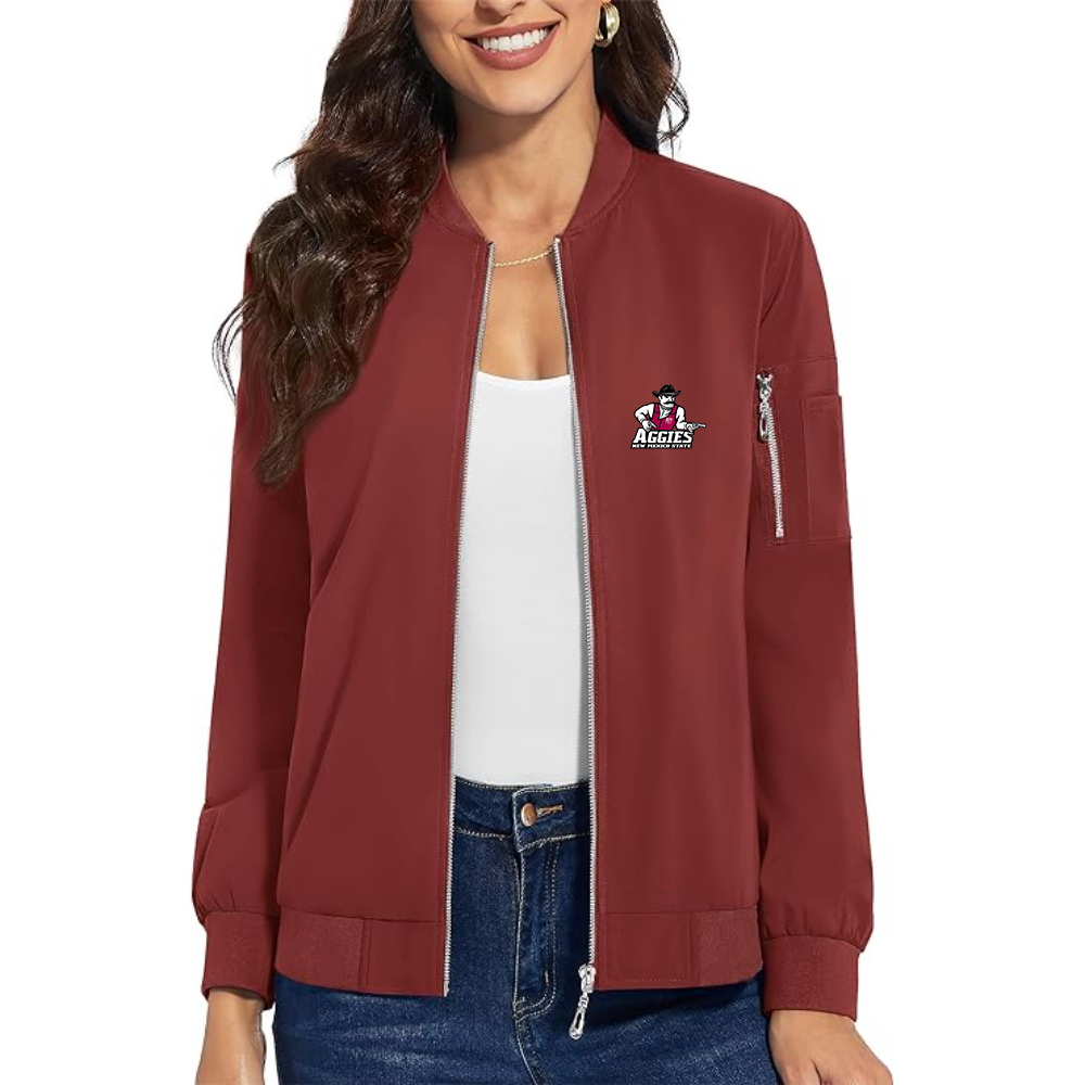 Women's Aggies New Mexico State Logo  Premium Bomber Jacket with Polished Detailing and Functional Sleeve Pocket Modern Luxury Outerwear