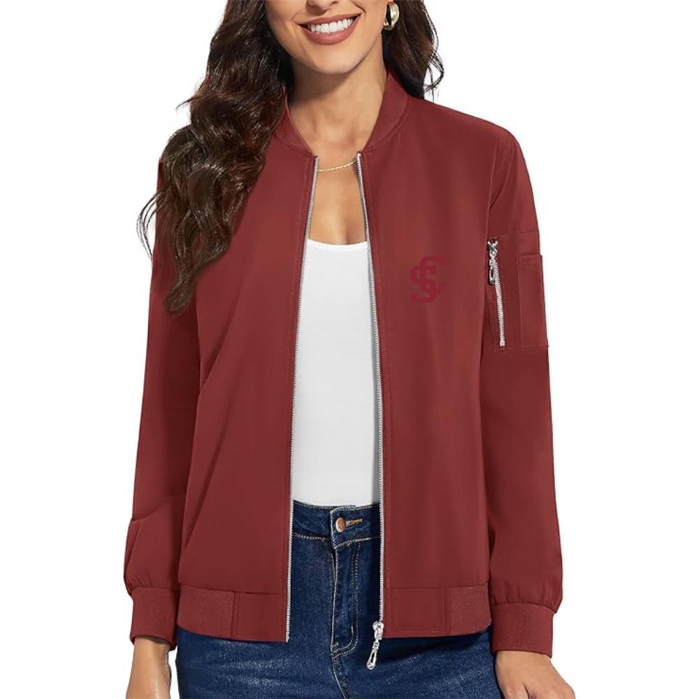 Women's Santa Clara Broncos Logo  Premium Bomber Jacket with Polished Detailing and Functional Sleeve Pocket Modern Luxury Outerwear