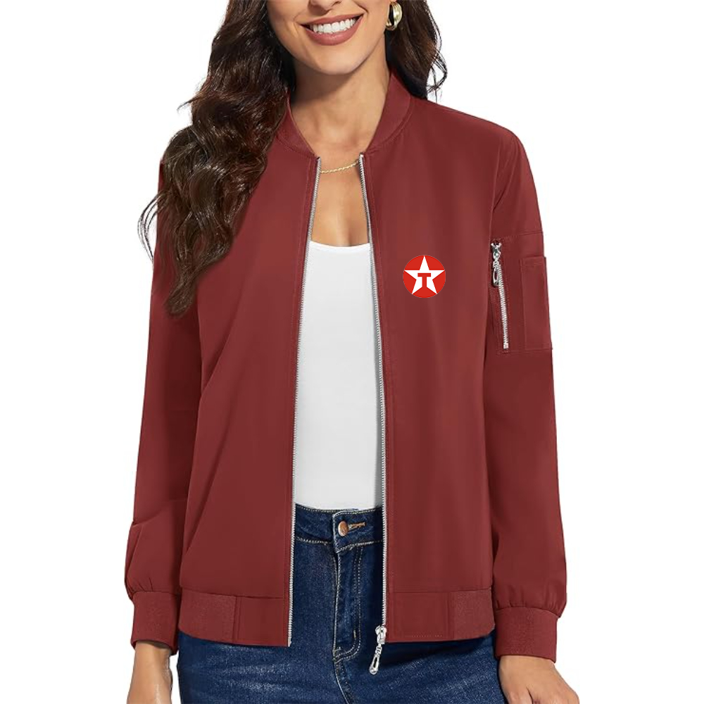 Women's Texaco Logo Premium Bomber Jacket with Polished Detailing and Functional Sleeve Pocket Modern Luxury Outerwear