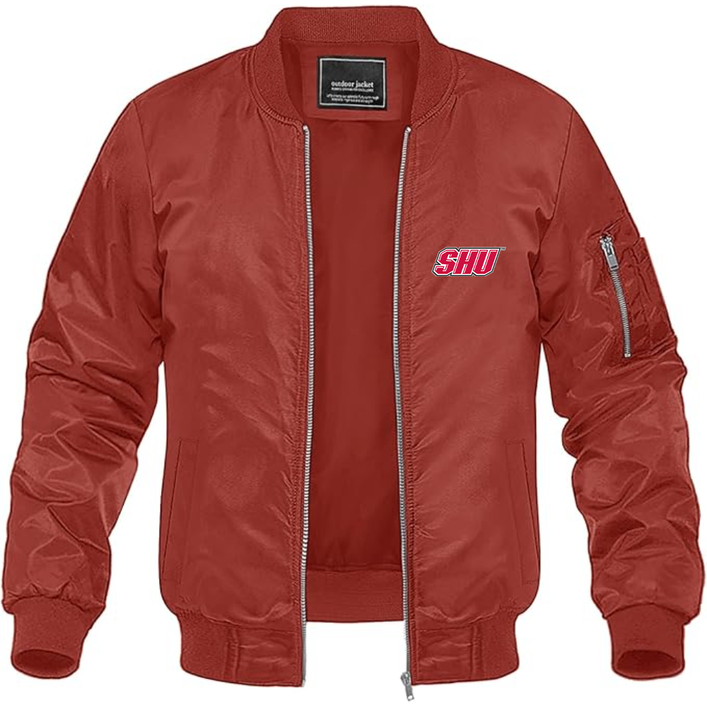 Men's Sacred Heart Pioneers Logo Lightweight Bomber Jacket Windbreaker Softshell Varsity Jacket Coat