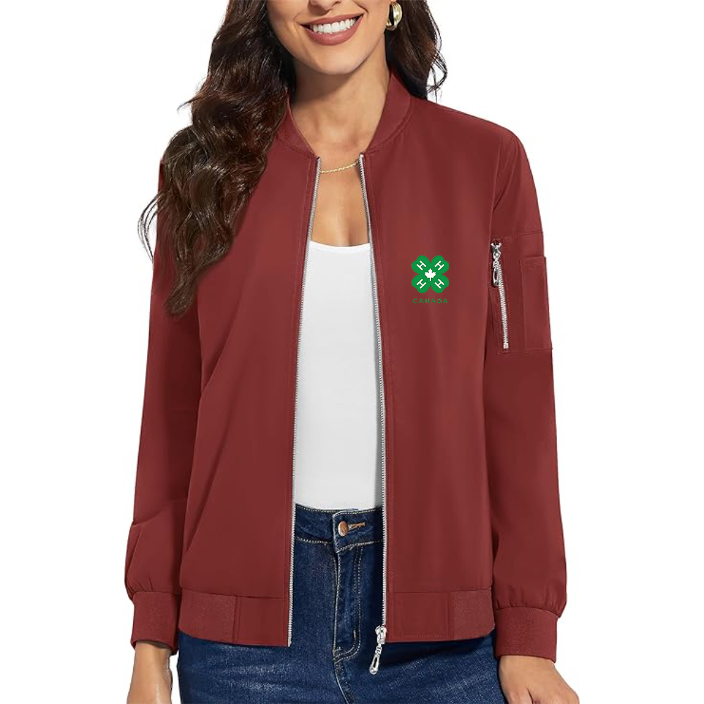 Women's 4H Canada Logo  Premium Bomber Jacket with Polished Detailing and Functional Sleeve Pocket Modern Luxury Outerwear
