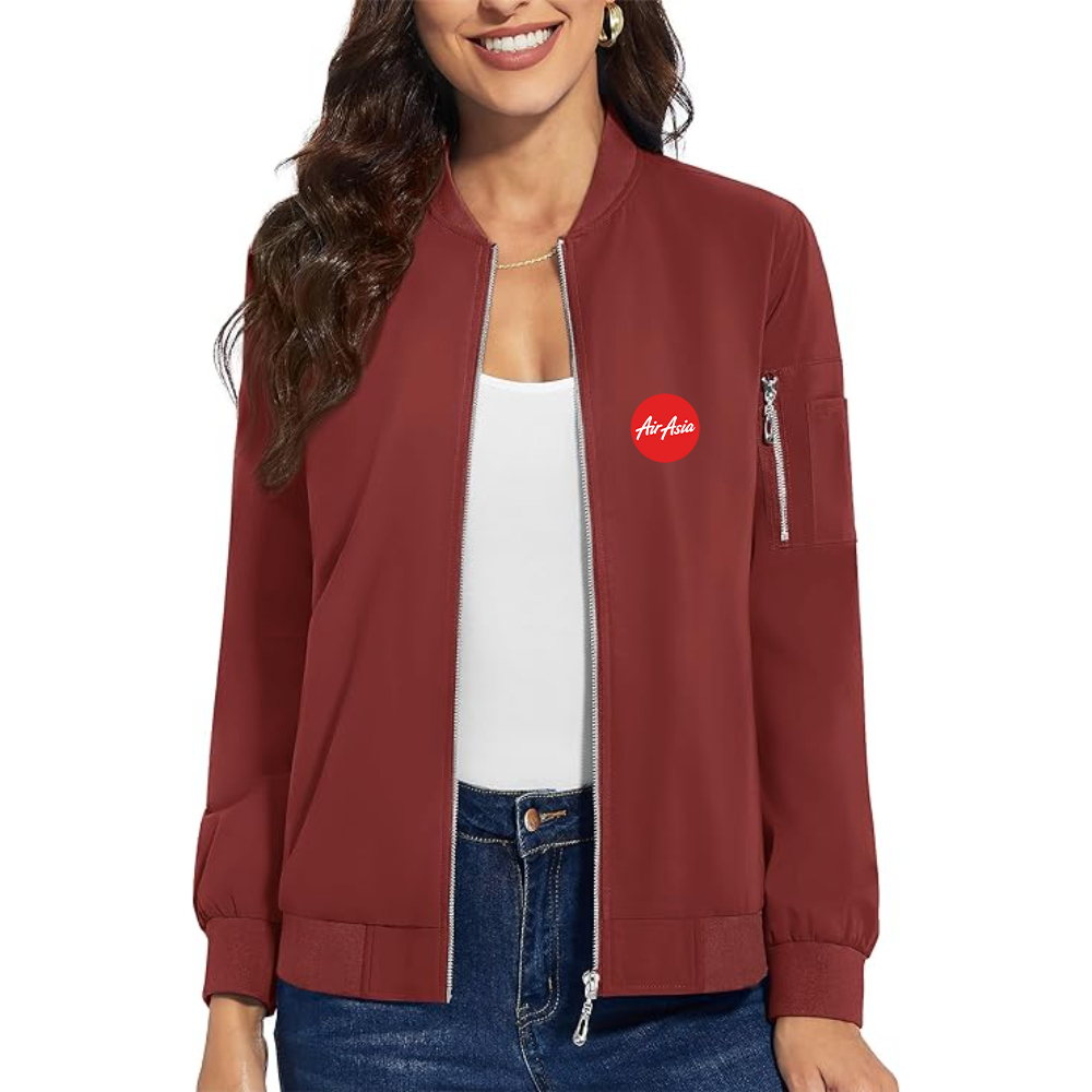 Women's Air Asia Logo Premium Bomber Jacket with Polished Detailing and Functional Sleeve Pocket Modern Luxury Outerwear