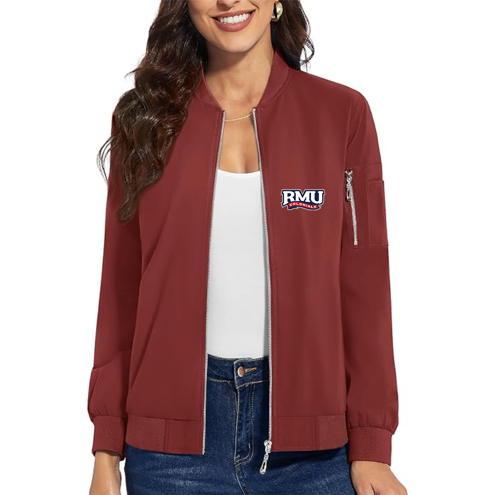 Women's Robert Morris Colonials Logo  Premium Bomber Jacket with Polished Detailing and Functional Sleeve Pocket Modern Luxury Outerwear