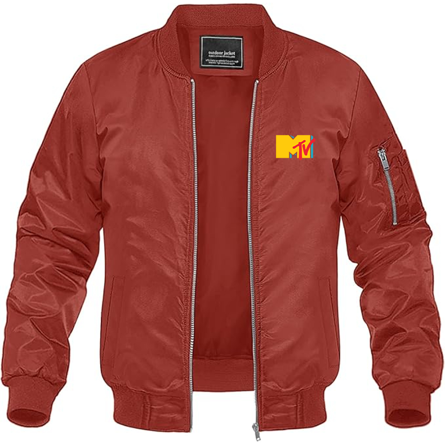 Men's MTV Logo Lightweight Bomber Jacket Windbreaker Softshell Varsity Jacket Coat