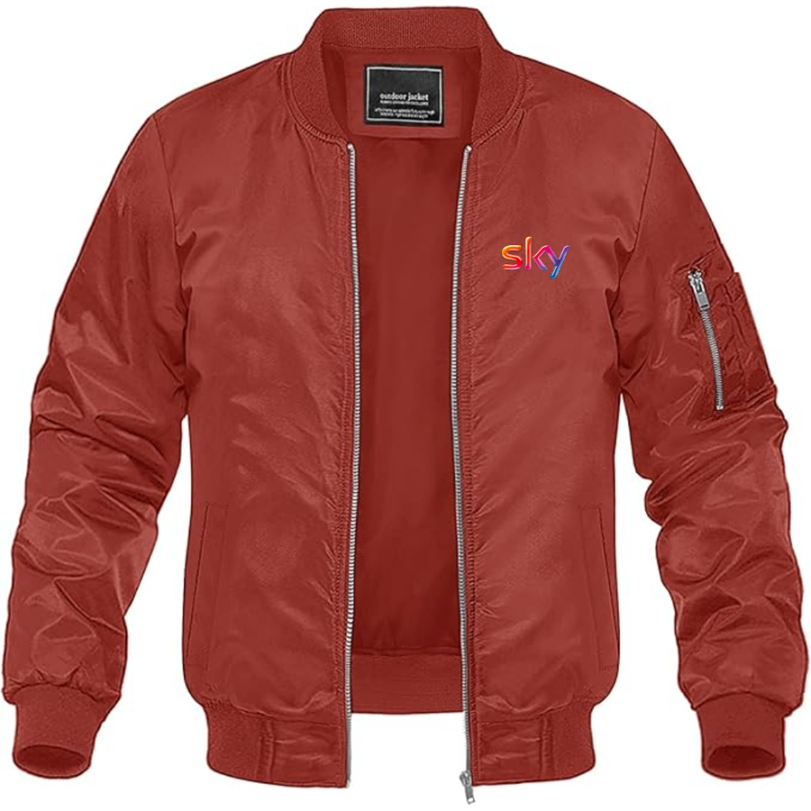Men's Sky Logo Lightweight Bomber Jacket Windbreaker Softshell Varsity Jacket Coat