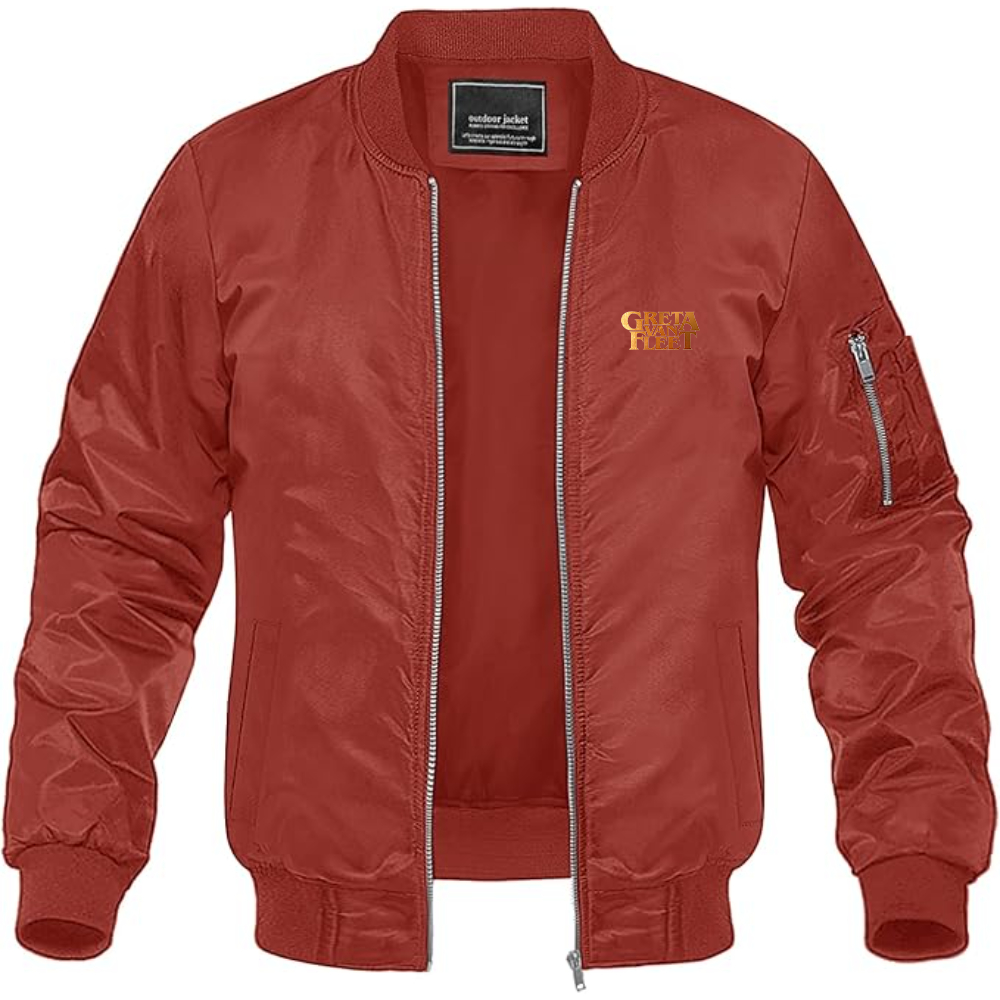 Men's Greta Van Fleet Logo Lightweight Bomber Jacket Windbreaker Softshell Varsity Jacket Coat