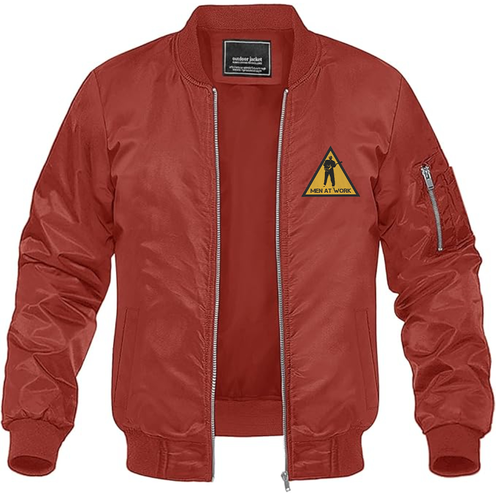 Men's Men at Work Logo Lightweight Bomber Jacket Windbreaker Softshell Varsity Jacket Coat