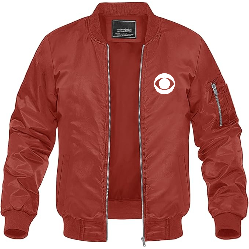 Men's CBS Logo Lightweight Bomber Jacket Windbreaker Softshell Varsity Jacket Coat
