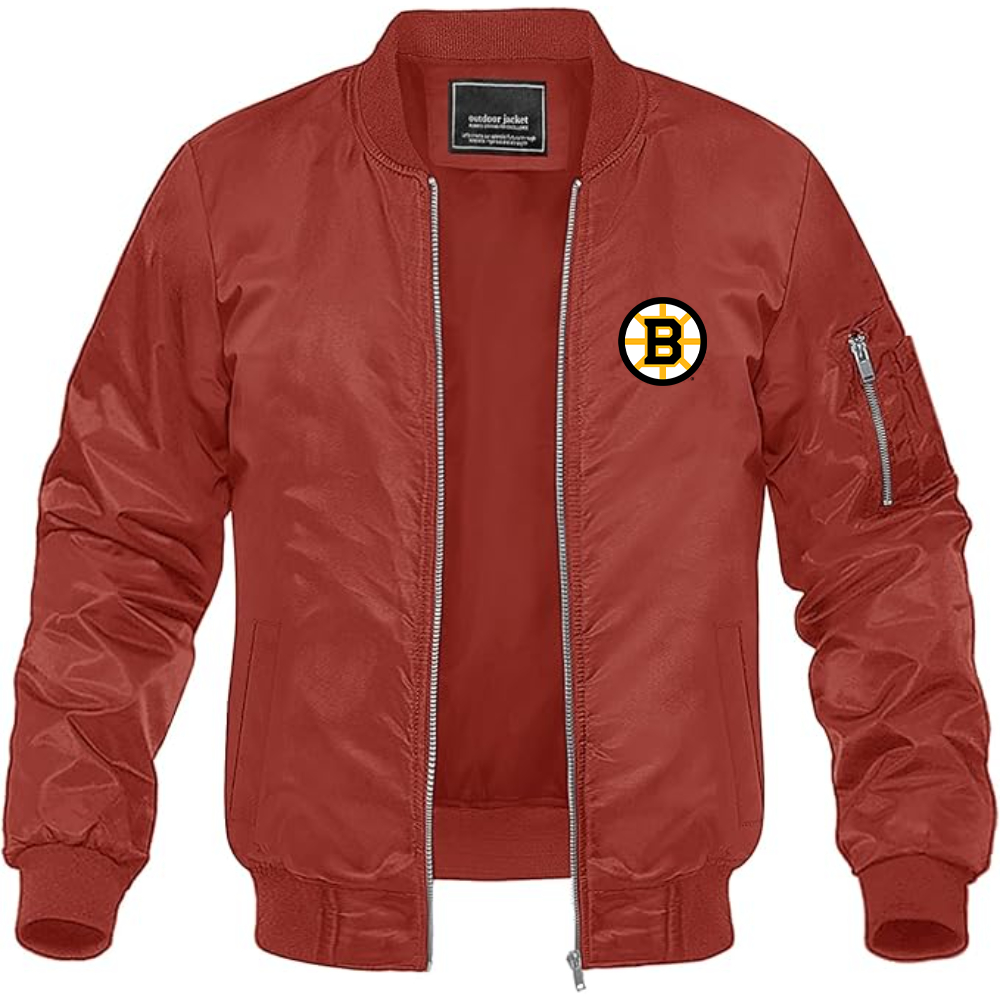 Men's Boston Bruins Logo Lightweight Bomber Jacket Windbreaker Softshell Varsity Jacket Coat