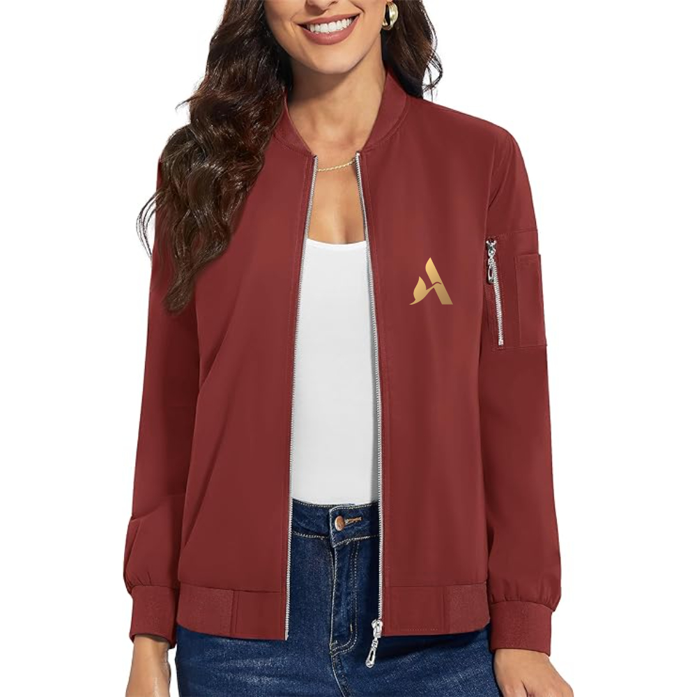 Women's Accor Golden Logo  Premium Bomber Jacket with Polished Detailing and Functional Sleeve Pocket Modern Luxury Outerwear