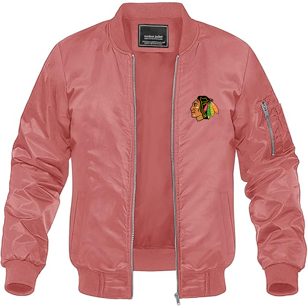 Men's Blackhawks Logo Lightweight Bomber Jacket Windbreaker Softshell Varsity Jacket Coat