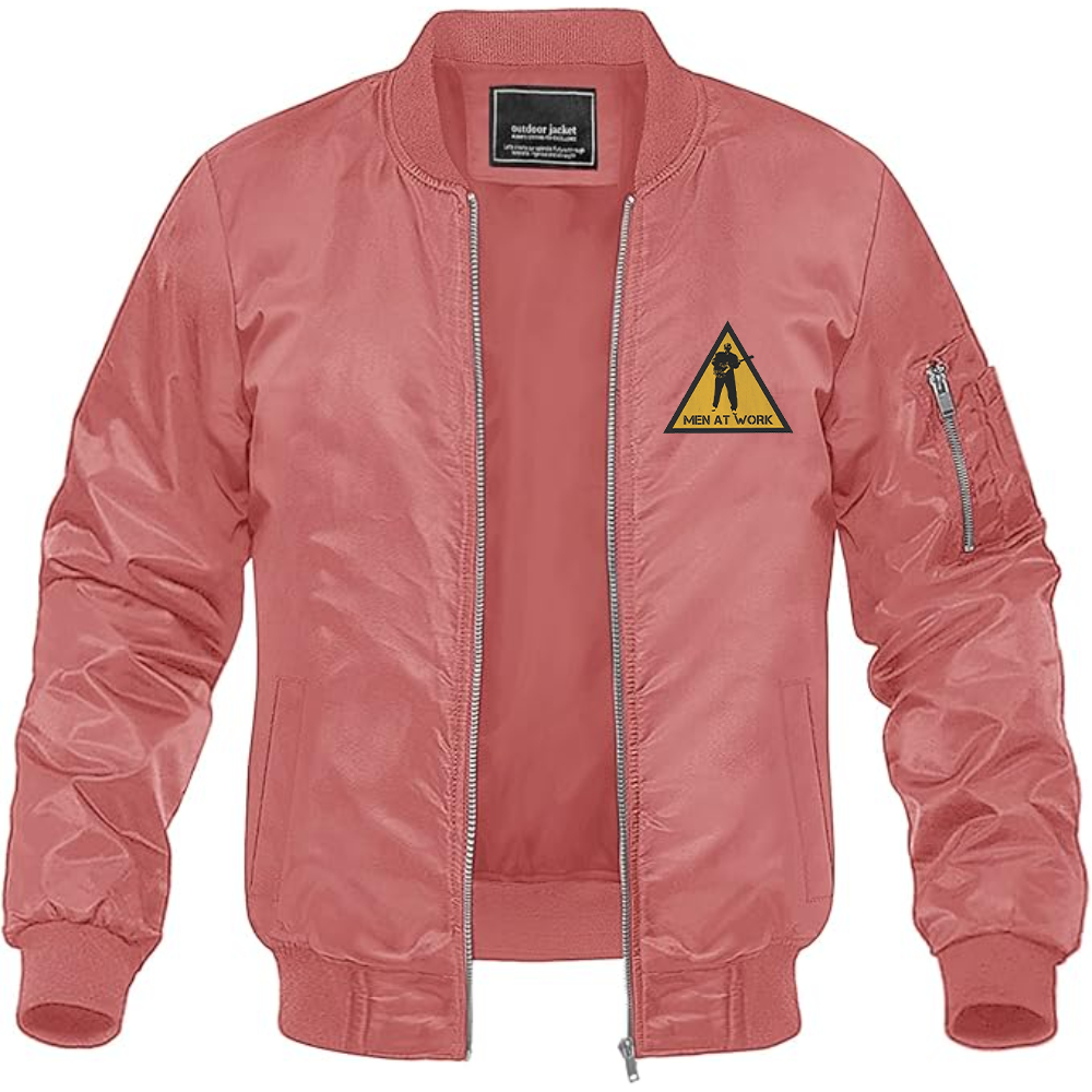Men's Men at Work Logo Lightweight Bomber Jacket Windbreaker Softshell Varsity Jacket Coat