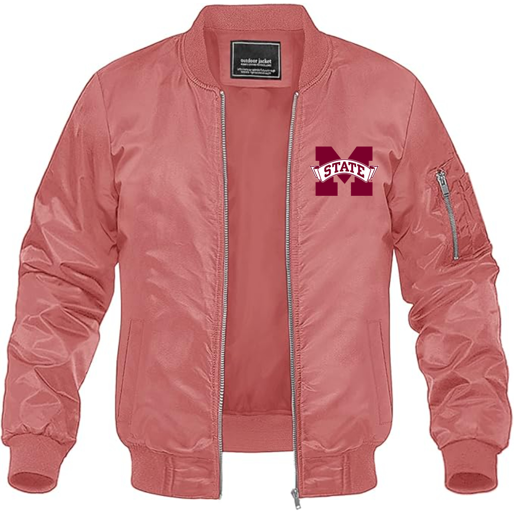 Men's Mississippi State Bulldogs Logo Lightweight Bomber Jacket Windbreaker Softshell Varsity Jacket Coat