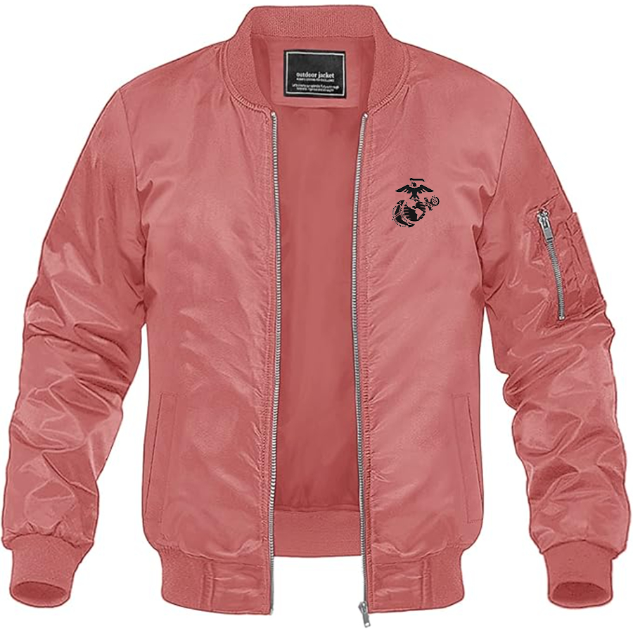Men's USMC Symbol Lightweight Bomber Jacket Windbreaker Softshell Varsity Jacket Coat