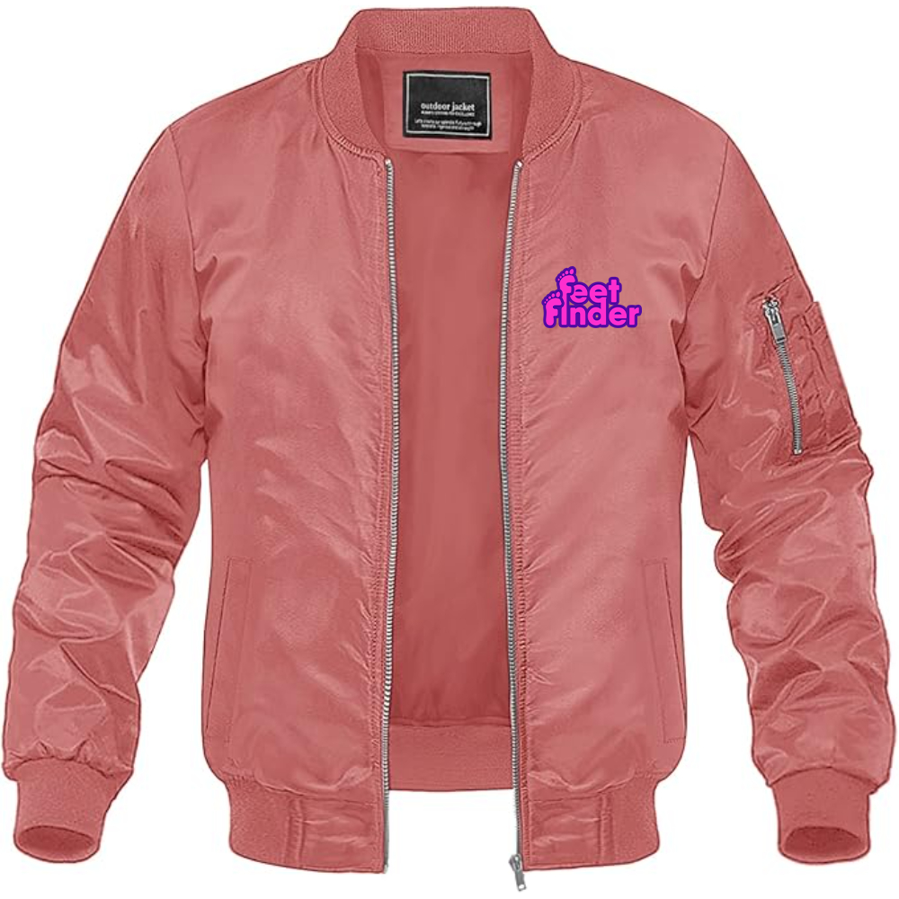 Men's FeetFinder Logo Lightweight Bomber Jacket Windbreaker Softshell Varsity Jacket Coat