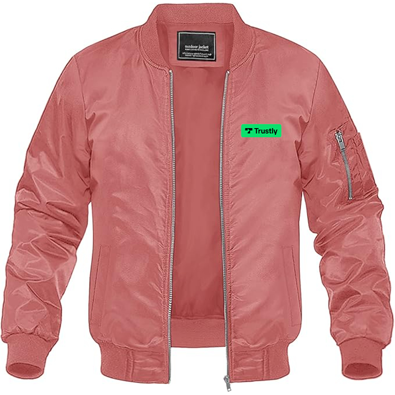 Men's Trustly Horizontal Logo Lightweight Bomber Jacket Windbreaker Softshell Varsity Jacket Coat