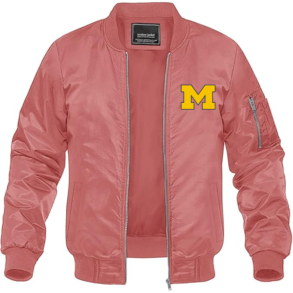 Men's Michigan Wolverines Logo Lightweight Bomber Jacket Windbreaker Softshell Varsity Jacket Coat