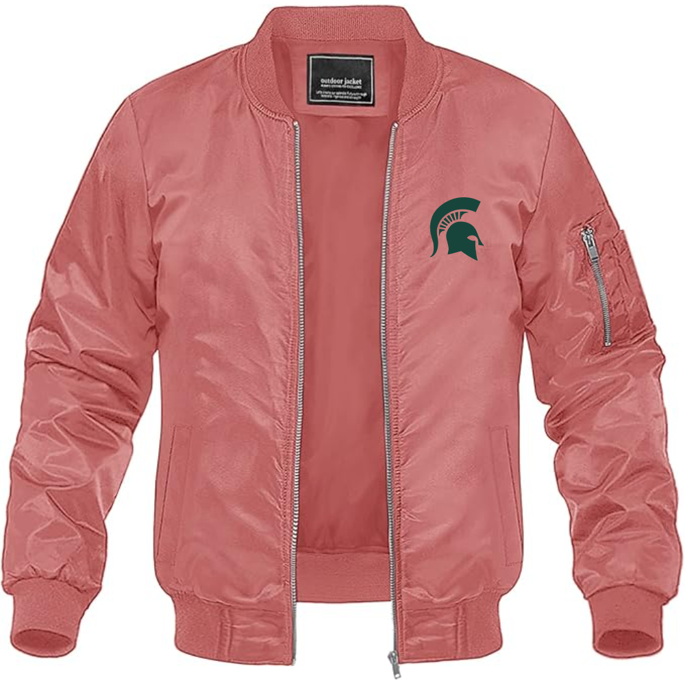 Men's Michigan State Spartans Logo Lightweight Bomber Jacket Windbreaker Softshell Varsity Jacket Coat