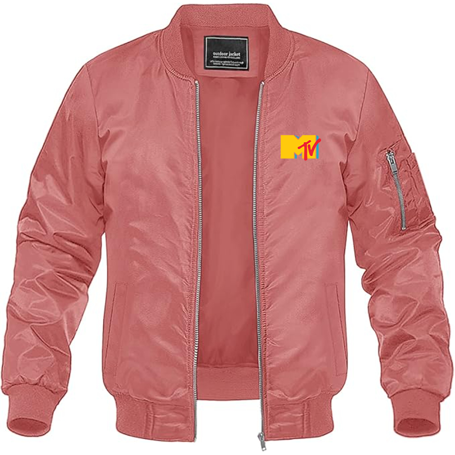 Men's MTV Logo Lightweight Bomber Jacket Windbreaker Softshell Varsity Jacket Coat