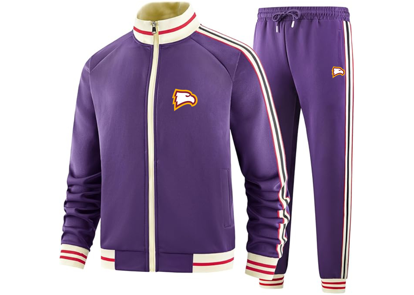 Men's Winthrop Eagles Tracksuit with Bold Striped Accents and Zippered Front Athletic Wear