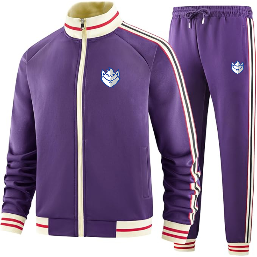 Men's Saint Louis Billikens Logo Tracksuit with Bold Striped Accents and Zippered Front Athletic Wear