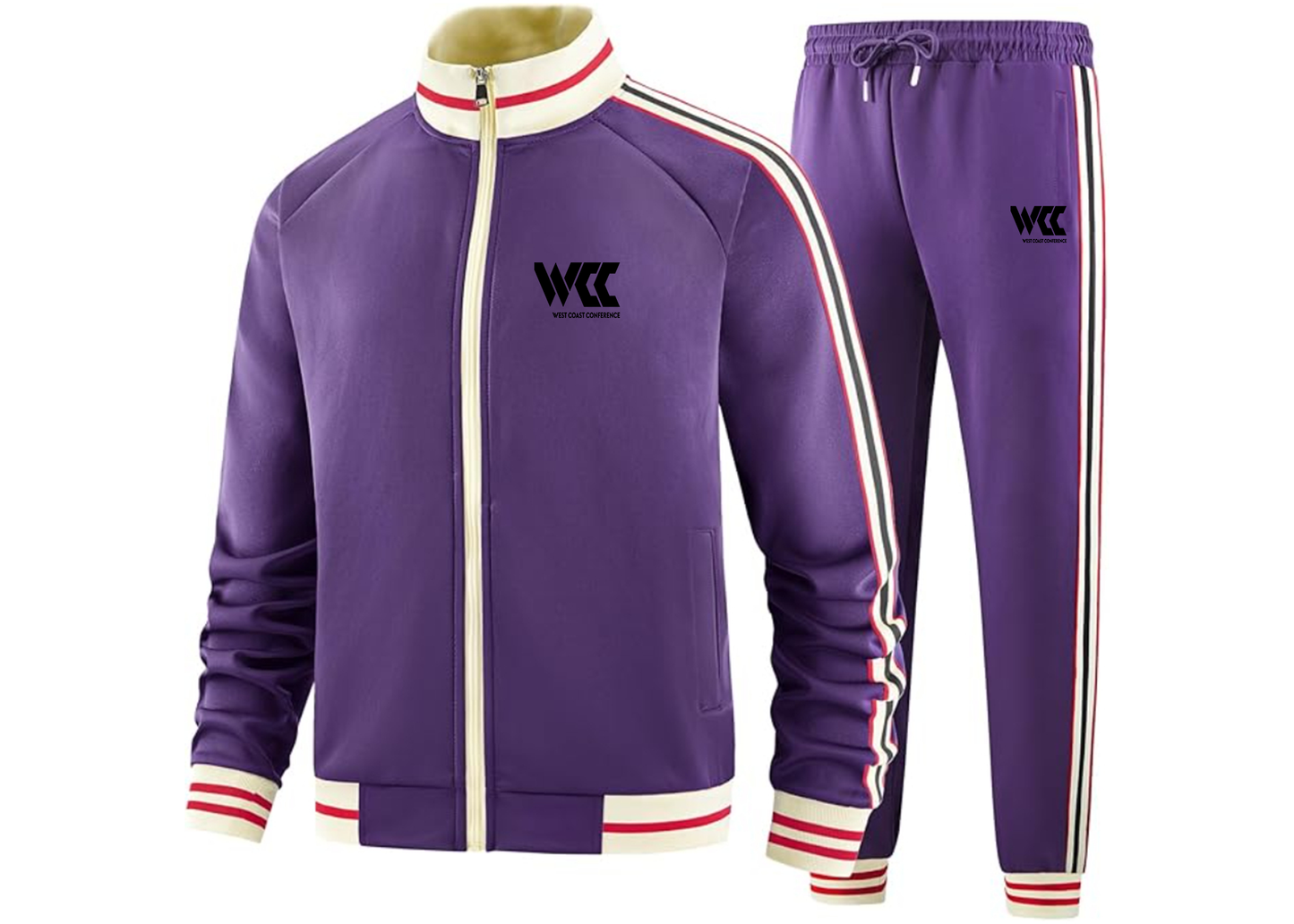 Men's West Coast Conference Tracksuit with Bold Striped Accents and Zippered Front Athletic Wear