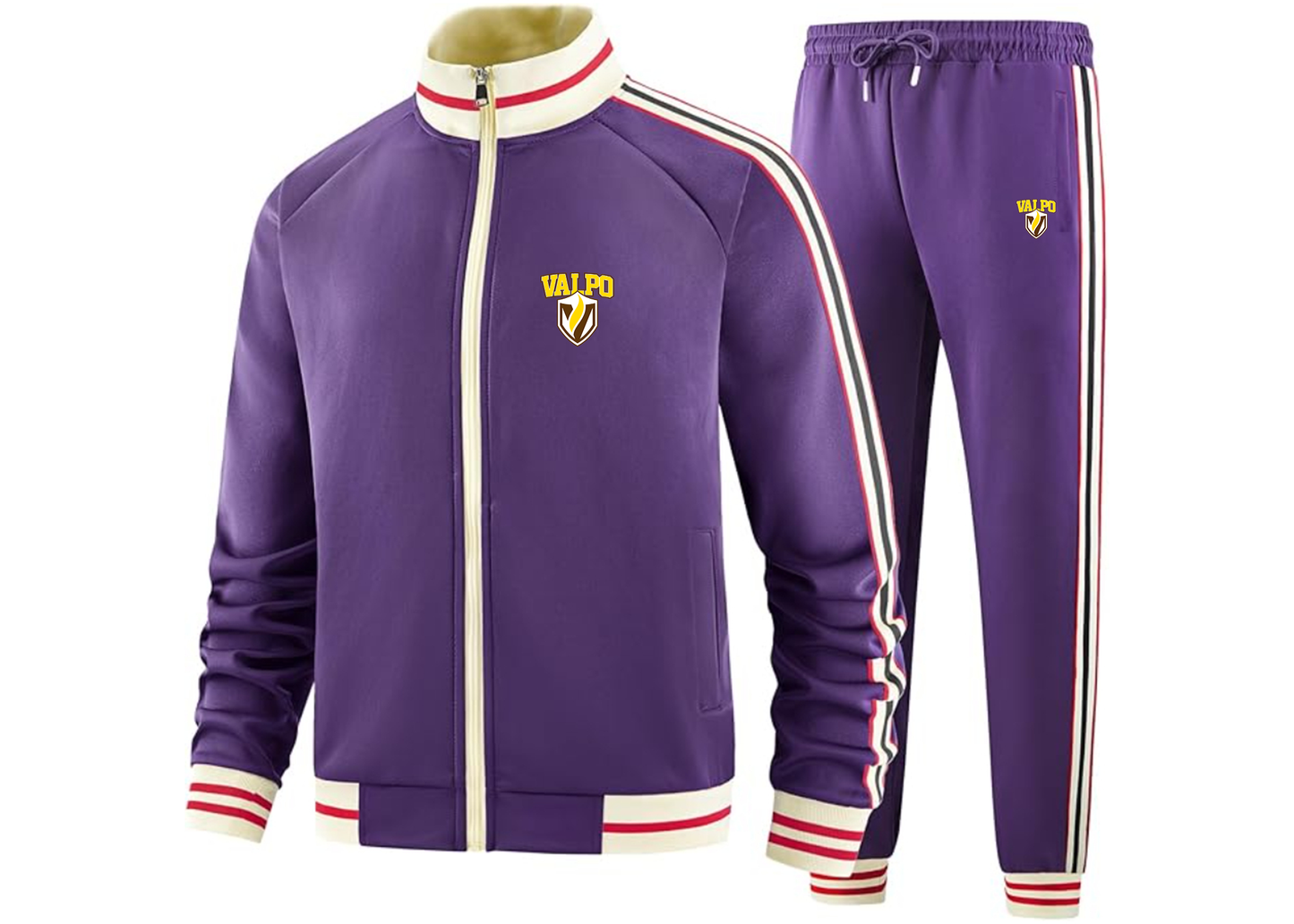 Men's Valparaiso Crusaders Tracksuit with Bold Striped Accents and Zippered Front Athletic Wear