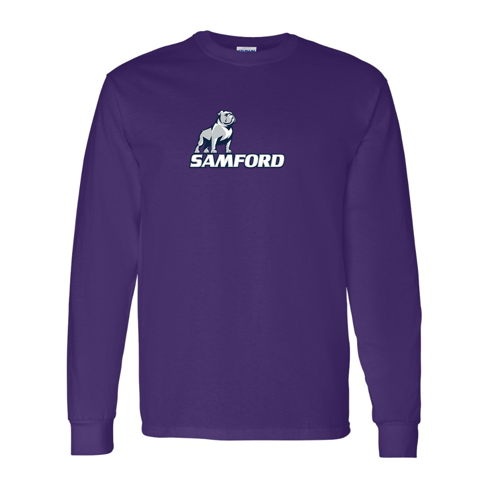 Men's Samford Bulldogs Logo Gildan Heavy Cotton Long Sleeve T-Shirt