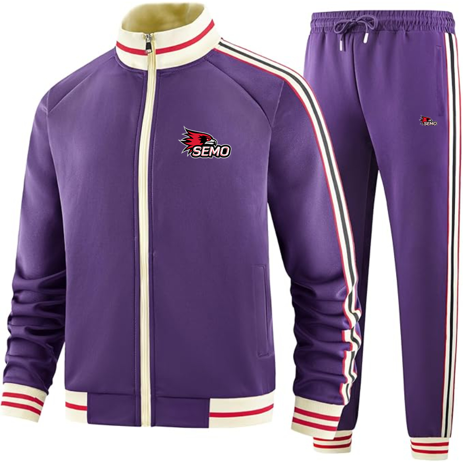 Men's SEMO Redhawks Logo  Tracksuit with Bold Striped Accents and Zippered Front Athletic Wear