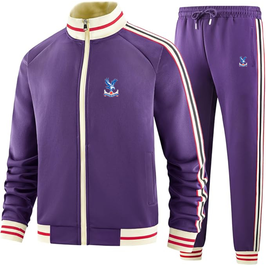 Men's Crystal Palace F.C - Premium Two-Piece Designer Tracksuit with Bold Striped Accents and Zippered Front - Elevated Athletic Wear