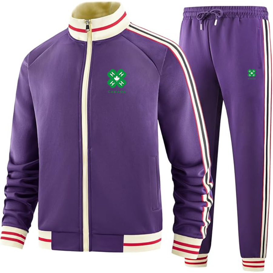 Men's 4H Canada Logo  Tracksuit with Bold Striped Accents and Zippered Front Athletic Wear