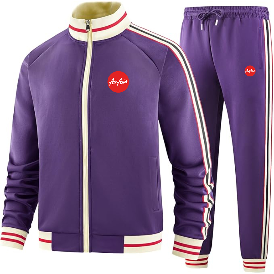 Men's Air Asia Logo  Tracksuit with Bold Striped Accents and Zippered Front Athletic Wear