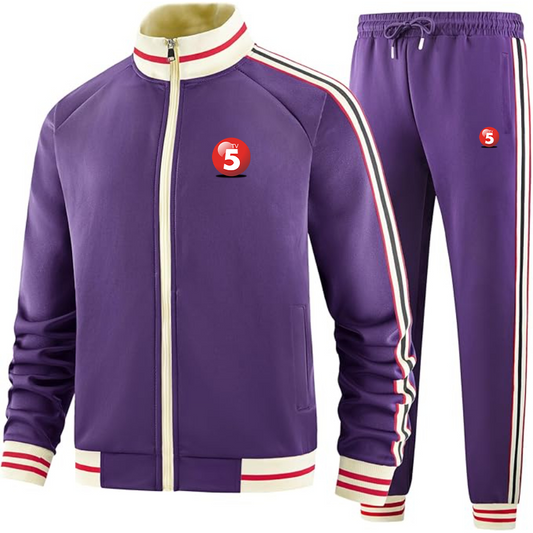 Men's ABC TV5 Logo  Tracksuit with Bold Striped Accents and Zippered Front Athletic Wear