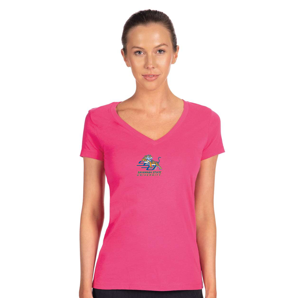 Women's Savannah State Tigers Logo  Next Level V-Neck T-Shirt