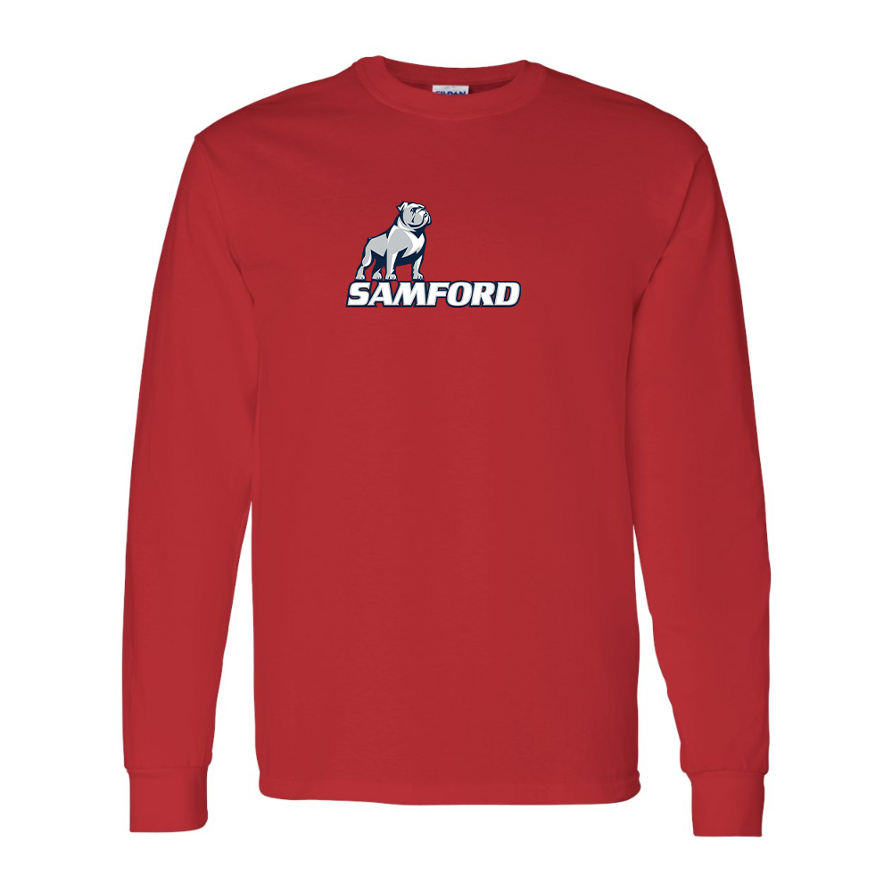 Men's Samford Bulldogs Logo Gildan Heavy Cotton Long Sleeve T-Shirt