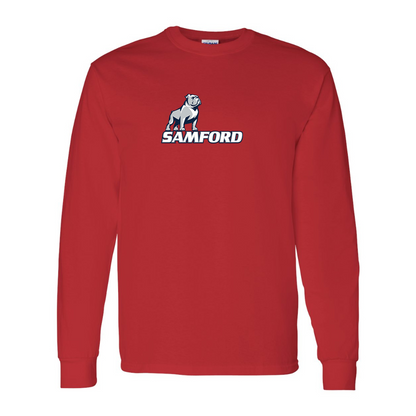 Men's Samford Bulldogs Logo Gildan Heavy Cotton Long Sleeve T-Shirt