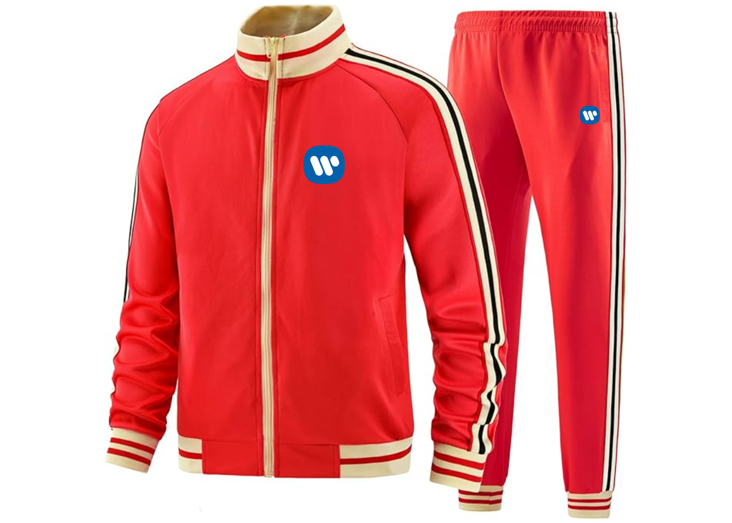 Men's WMG Tracksuit with Bold Striped Accents and Zippered Front Athletic Wear