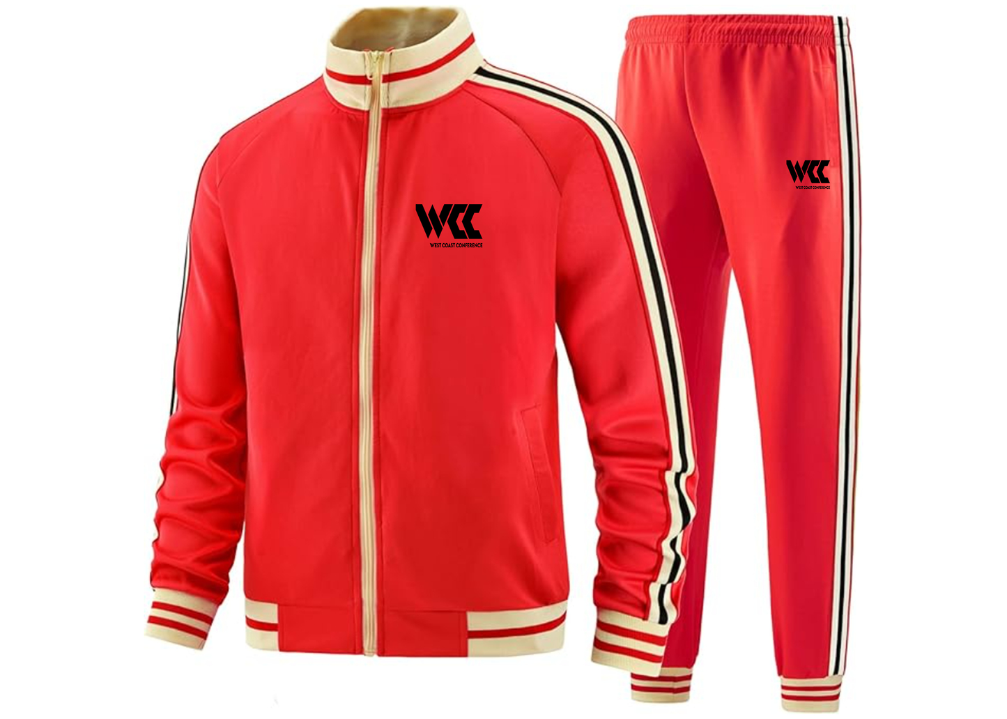 Men's West Coast Conference Tracksuit with Bold Striped Accents and Zippered Front Athletic Wear