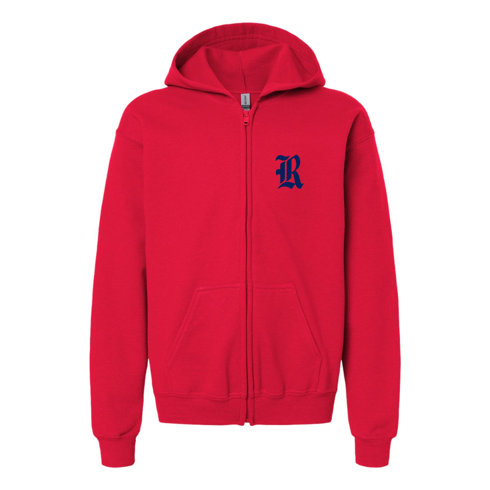 Gildan Heavy Blend Youth Rice Owls Logo Full Zip Hooded Sweatshirt