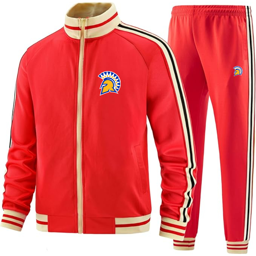 Men's San Jose State Spartans Logo  Tracksuit with Bold Striped Accents and Zippered Front Athletic Wear