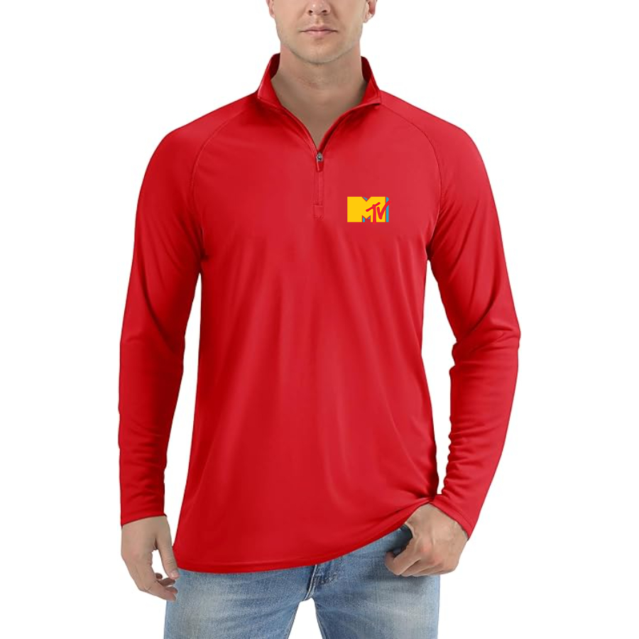 Men's MTV Logo Lightweight Quarter-Zip Athletic Shirt Long Sleeve Performance Wear