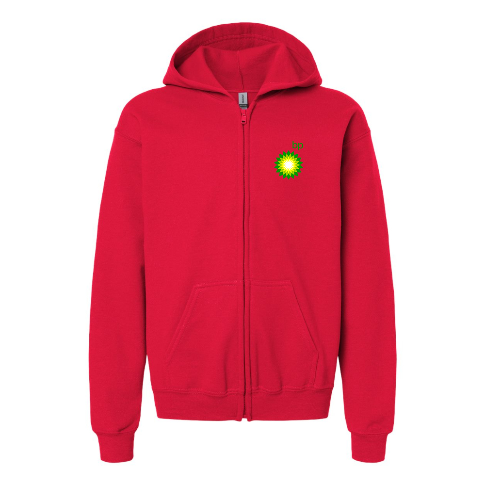 Gildan Heavy Blend Youth BP Oil Logo Full Zip Hooded Sweatshirt