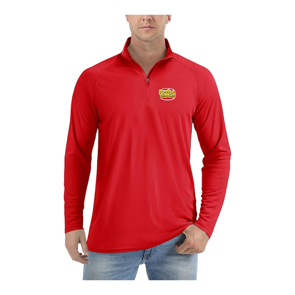 Men's Peek A Blocks Logo Lightweight Quarter-Zip Athletic Shirt Long Sleeve Performance Wear