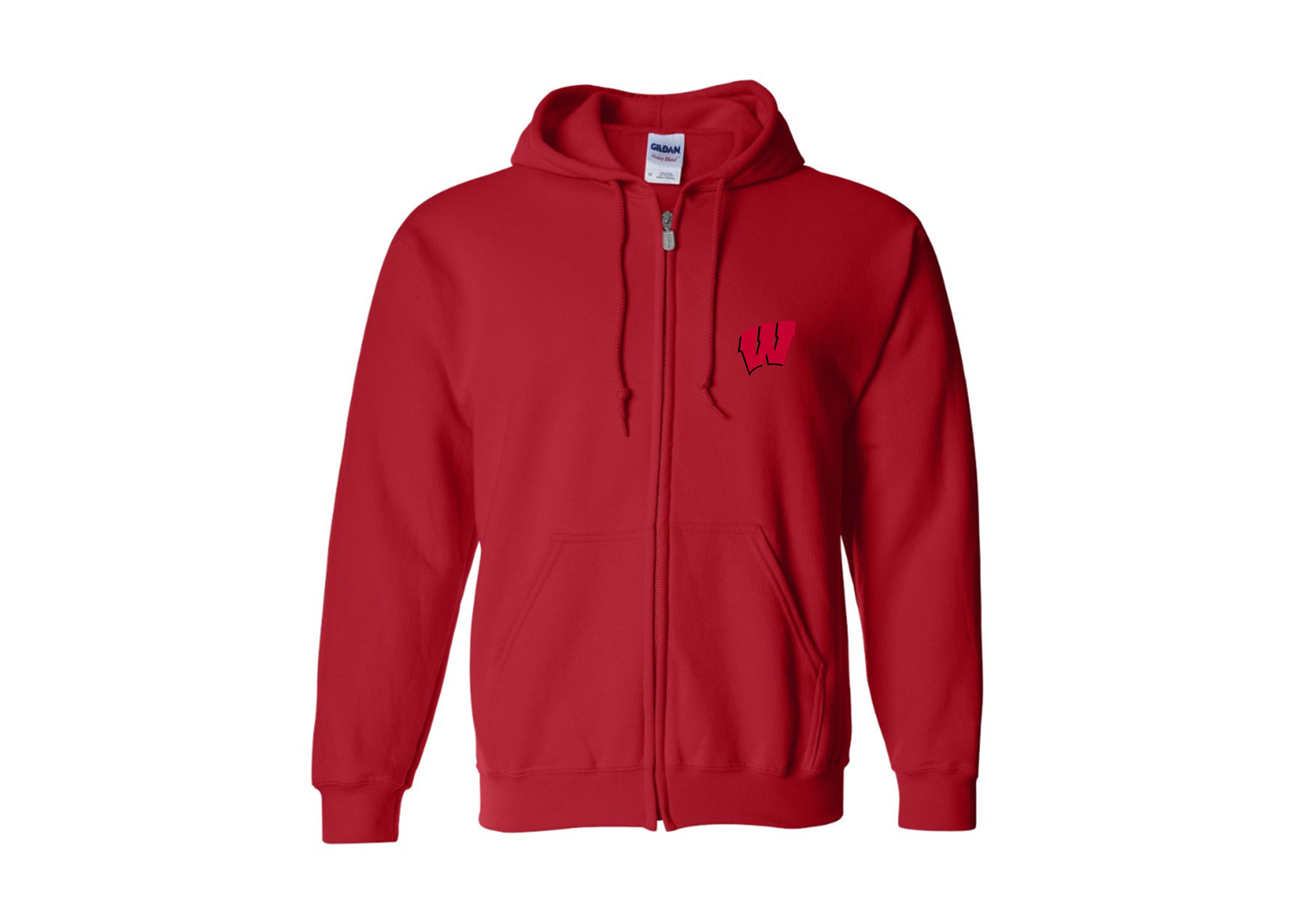 Men's Wisconsin Badgers Gildan  Heavy Blend Full Zip Hooded Sweatshirt