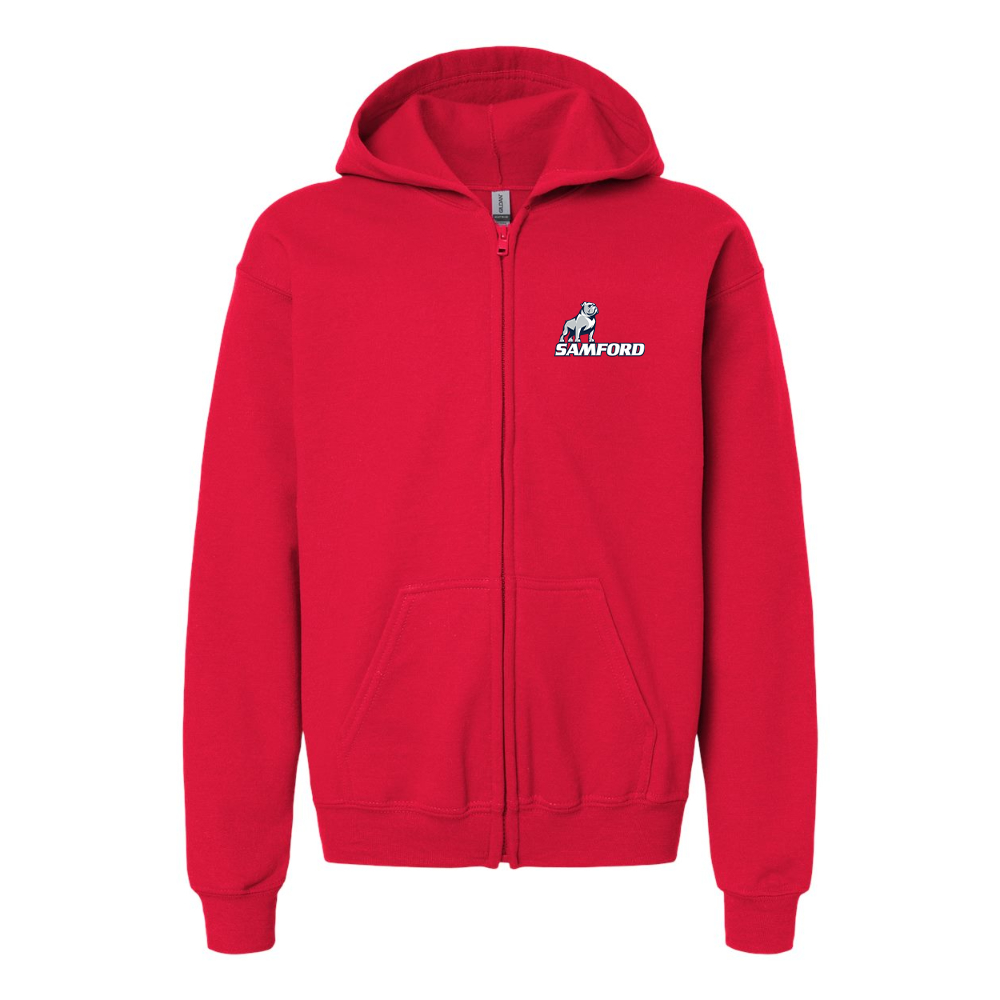 Gildan Heavy Blend Youth Samford Bulldogs Logo Full Zip Hooded Sweatshirt