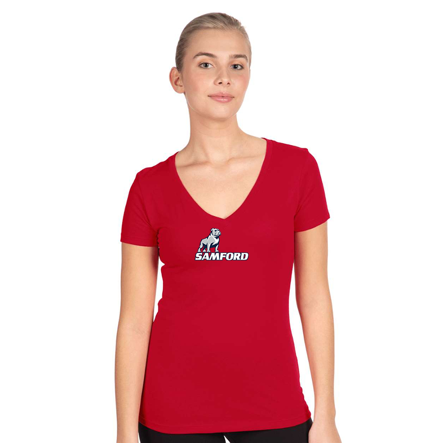 Women's Samford Bulldogs Logo Next Level V-Neck T-Shirt