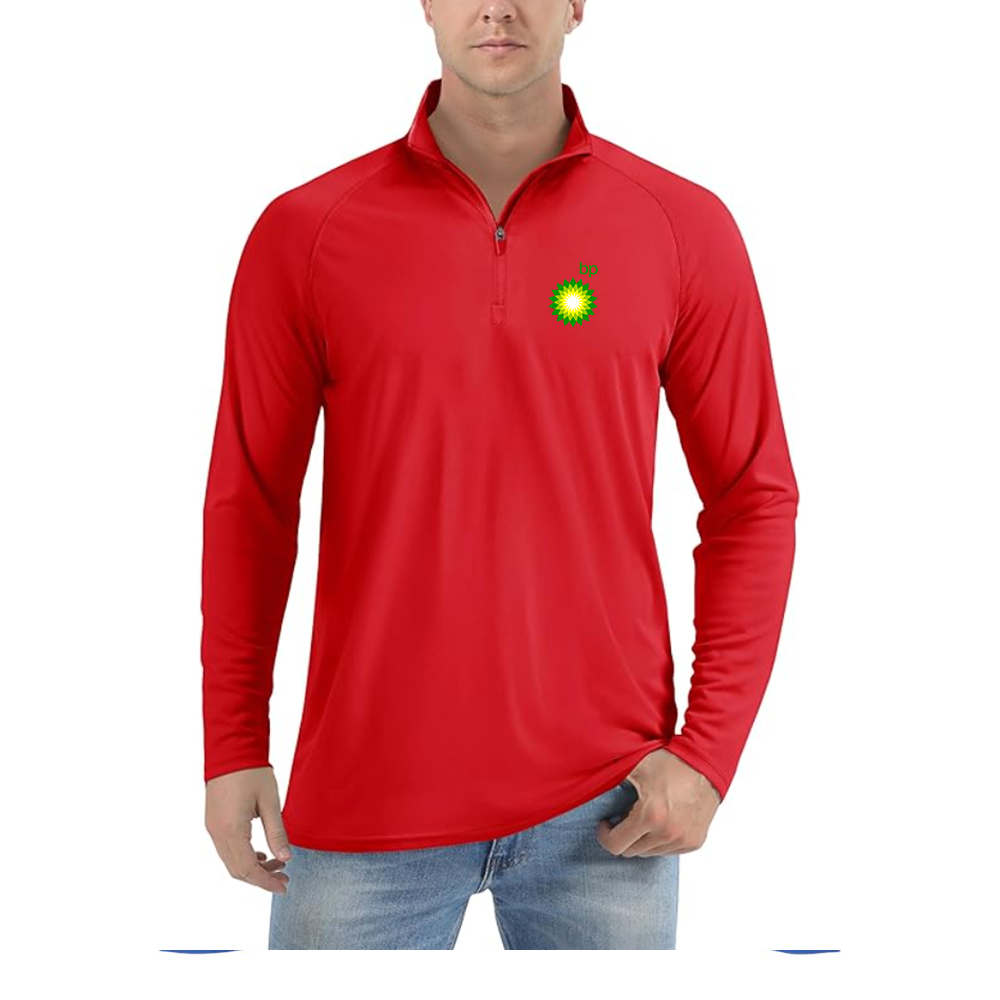 Men's BP Oil Logo  Lightweight Quarter-Zip Athletic Shirt Long Sleeve Performance Wear